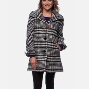 ELLEN TRACY Brushed Plaid Wool Blend Coat Black/White Size 8